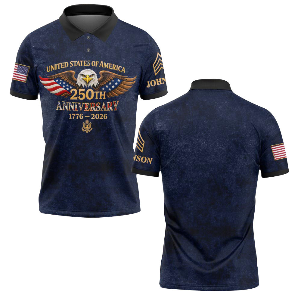 Premium America 250th Anniversary Custom Polo Shirt VPVC219152, Gifts For Army Veteran, Gifts For Father’s Day, Independence Day, Veterans Day