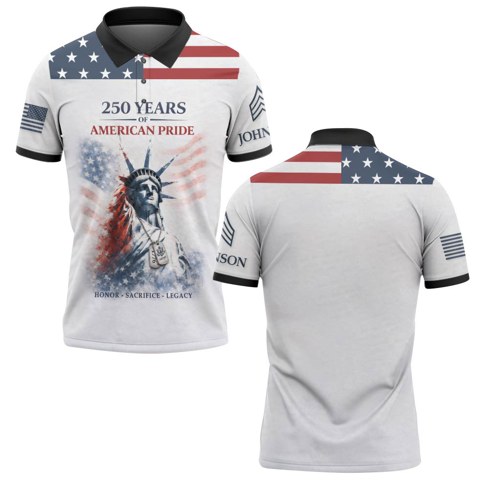 Premium America 250th Anniversary Custom Polo Shirt VPVC219153, Gifts For Army Veteran, Gifts For Father’s Day, Independence Day, Veterans Day