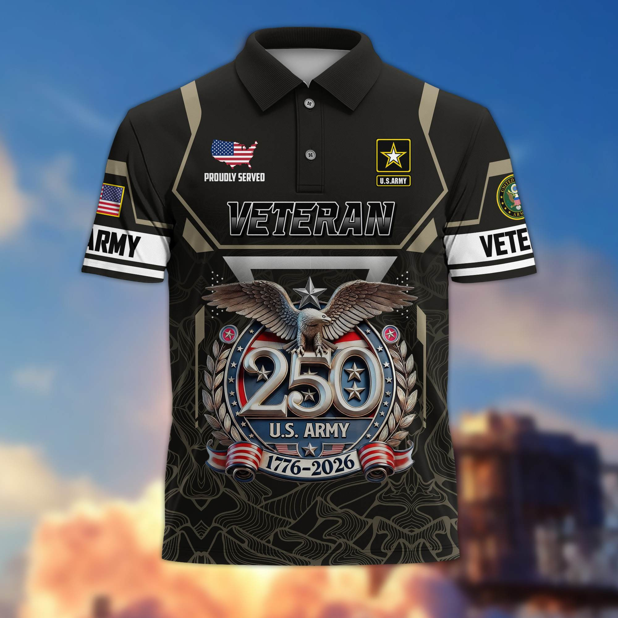 Premium America 250th Anniversary US Veteran Polo Shirt CPHN050311, Gifts for U.S. Veterans, Gifts for Independence Day, Veterans Day