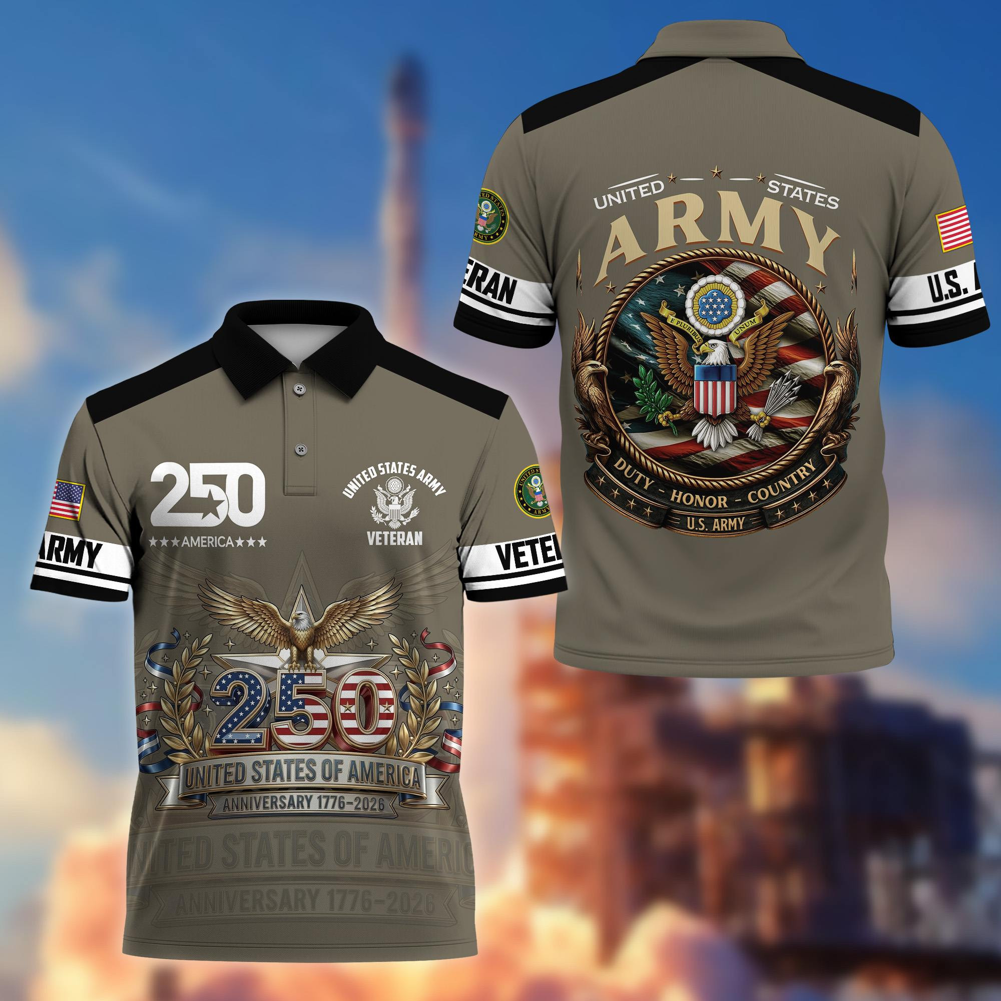 Premium America 250th Anniversary US Veteran Polo Shirt BPHN190811, Gifts for U.S. Veterans, Gifts for Independence Day, Veterans Day