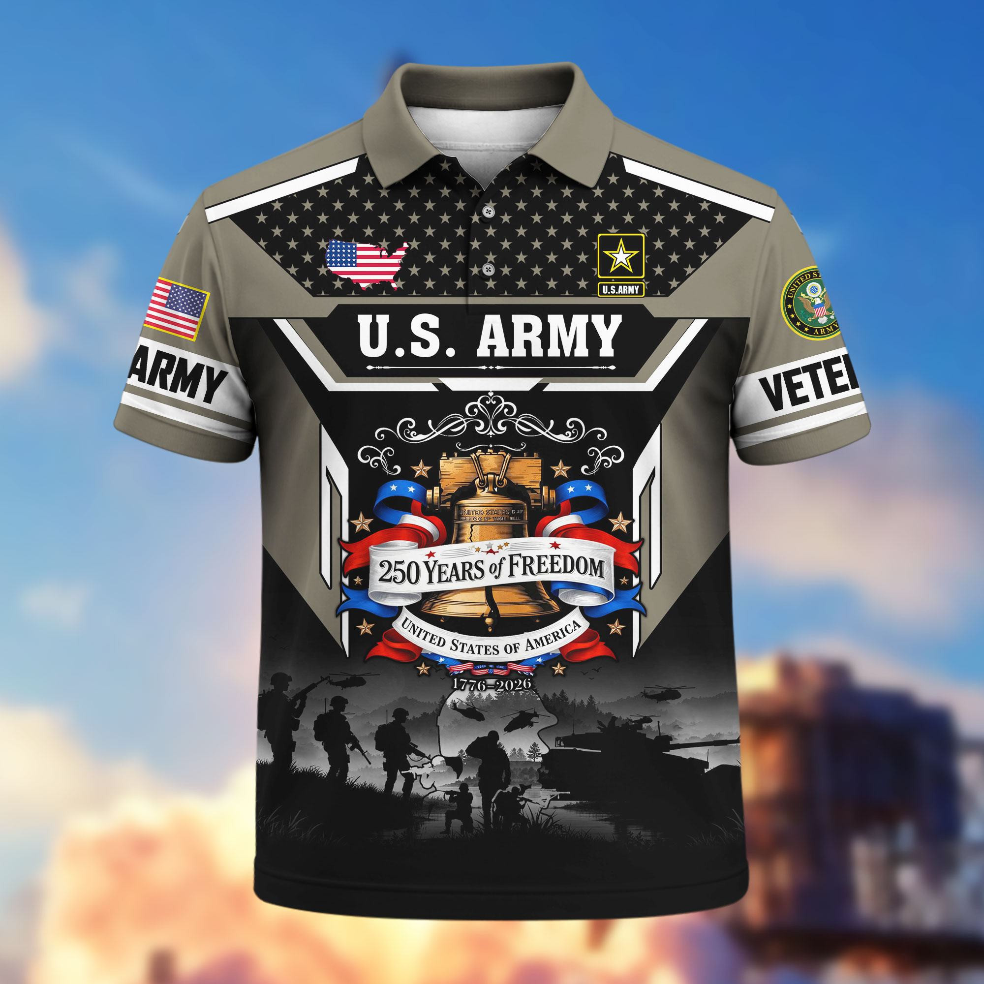 Premium America 250th Anniversary US Veteran Polo Shirt ATTN200321, Gifts for U.S. Veterans, Gifts for Independence Day, Veterans Day