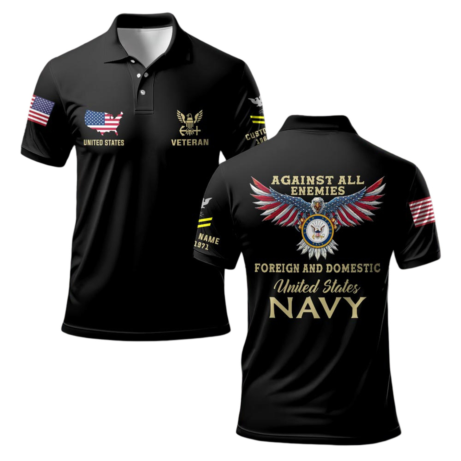 Premium Against All Enemies Foreign And Domestic US Navy Polo Shirt VPVC219199, Gifts For Navy Veteran, Gifts For Veterans Day