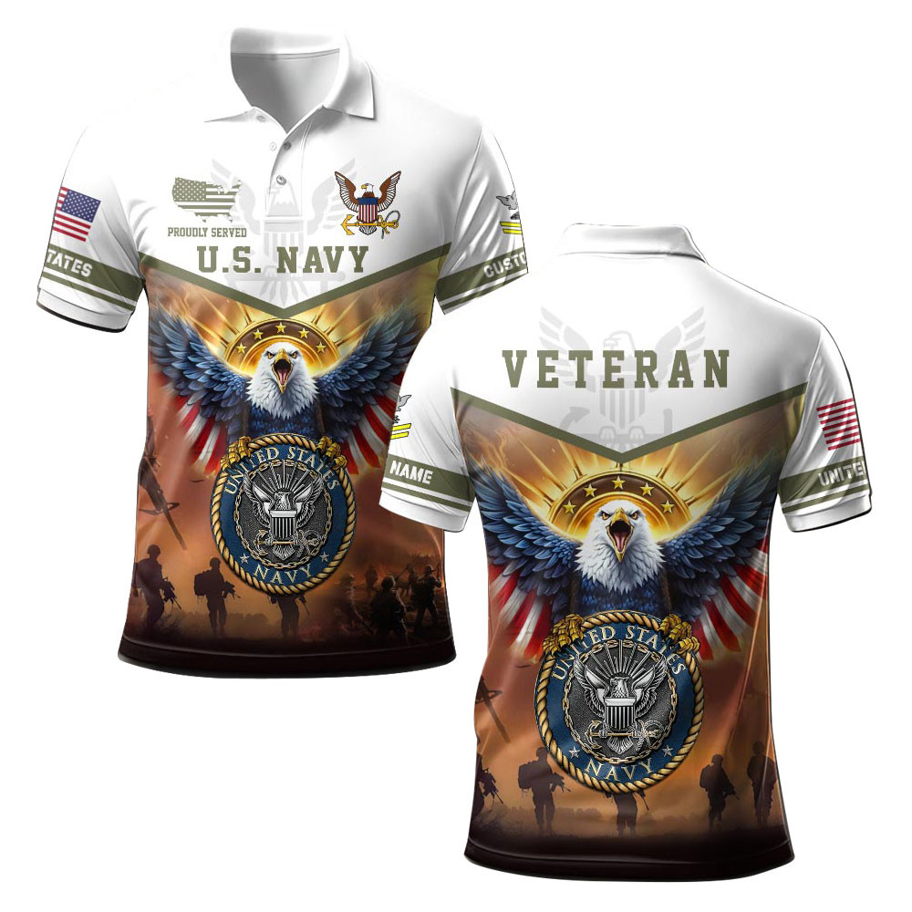 Premium Custom US Navy Polo Shirt VPVC219211, Gifts For Navy Veteran, Gifts For Father’s Day, Veterans Day
