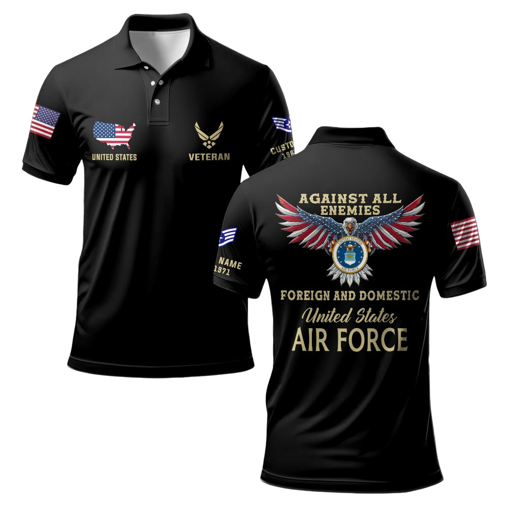 Premium Against All Enemies Foreign And Domestic USAF Polo Shirt VPVC219228, Gifts For Air Force Veteran, Gifts For Veterans Day