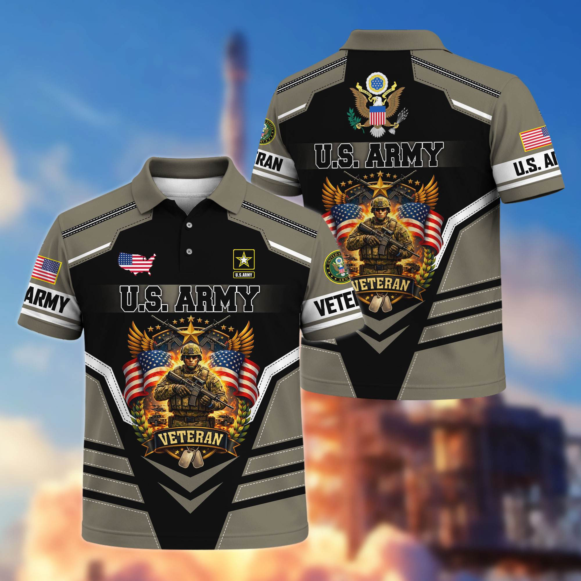 Premium US Veterans Polo Shirt ATTN260322, Gifts For US Veterans, Gifts On Father’s Day, Veterans Day