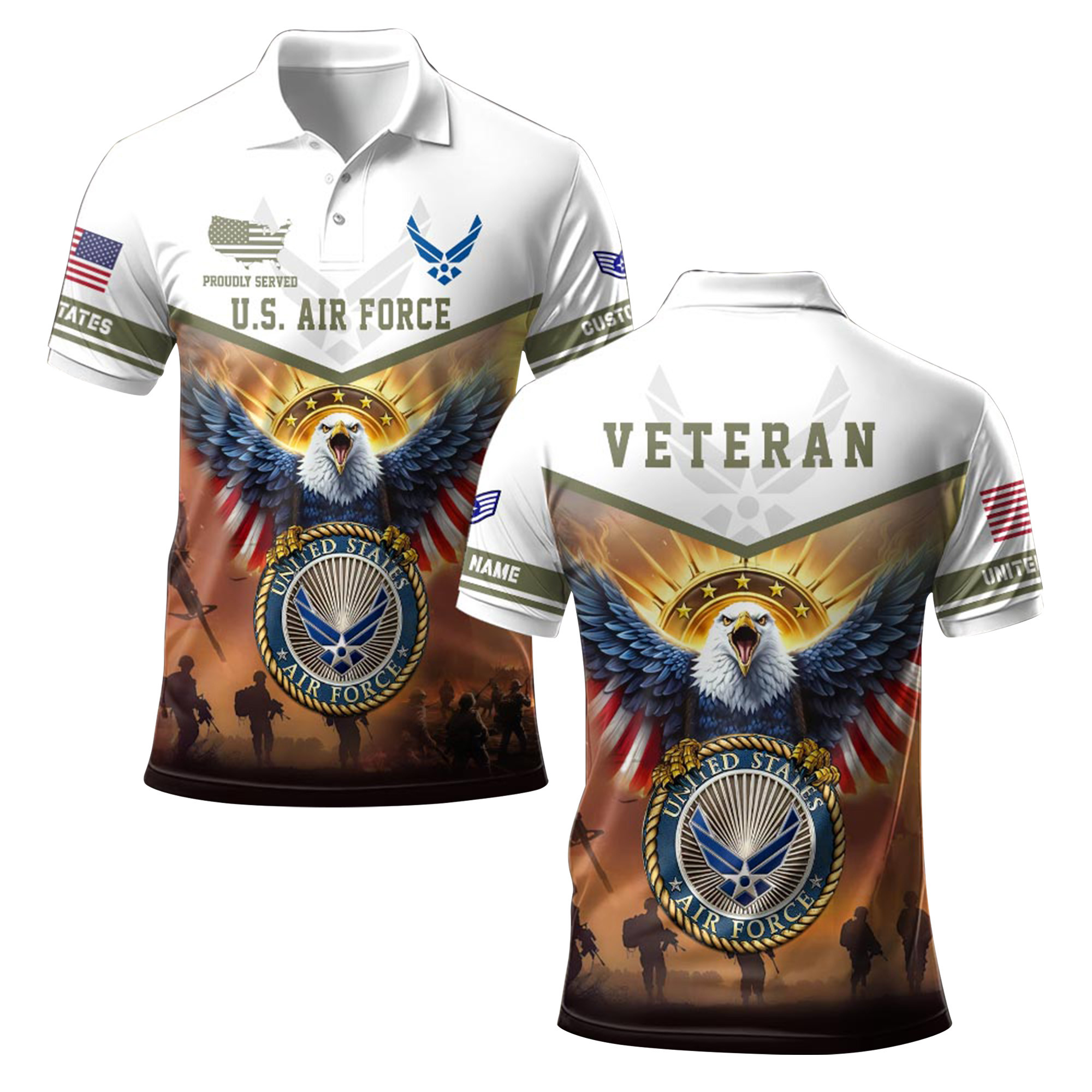 Premium Custom USAF Polo Shirt VPVC219234, Gifts For Air Force Veteran, Gifts For Veterans Day