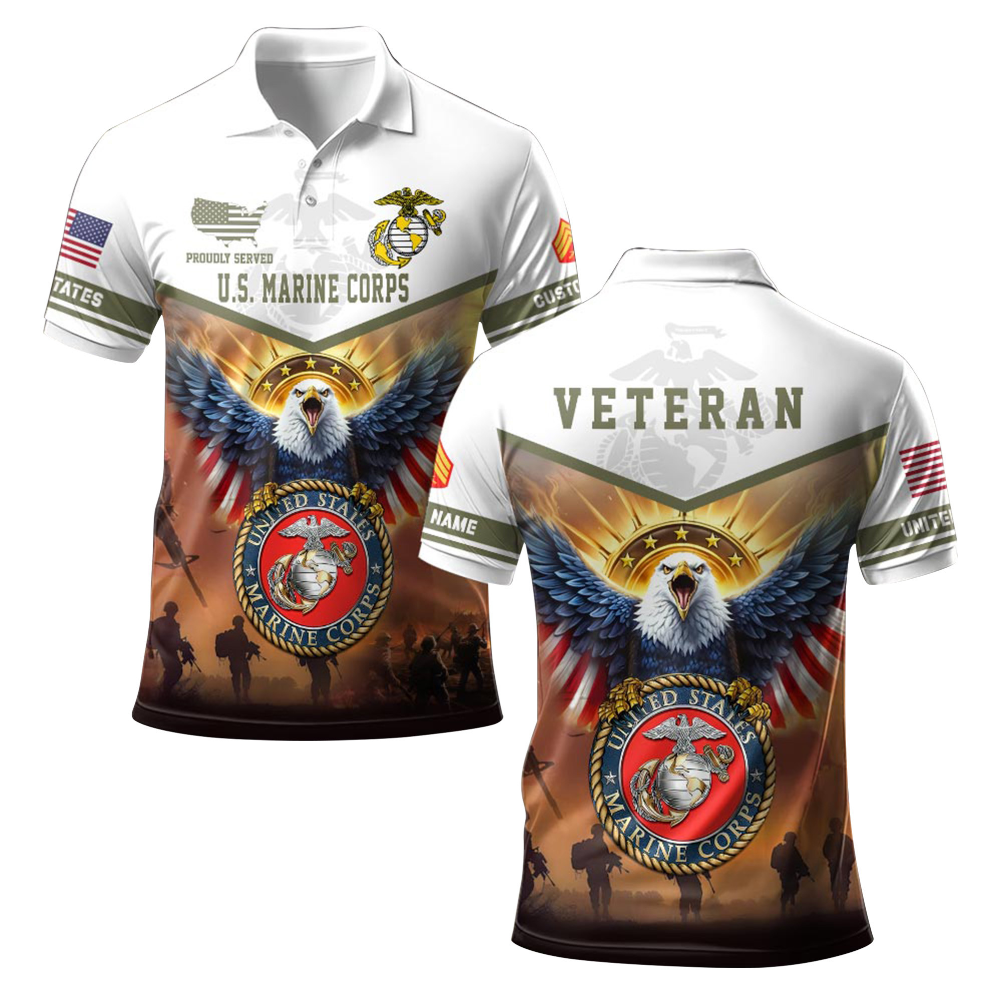 Premium Custom USMC Polo Shirt VPVC219243, Gifts For Marine Veteran, Gifts For Veterans Day
