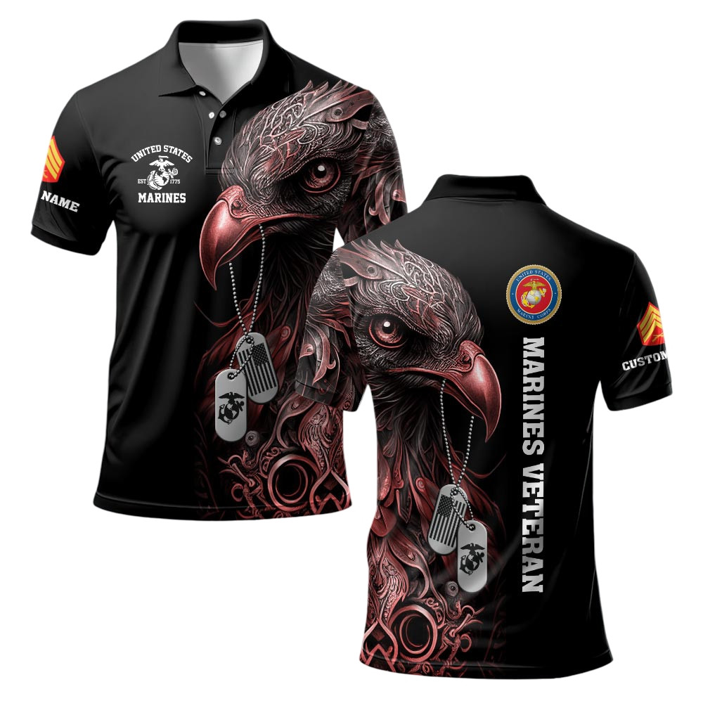 Premium Custom USMC Polo Shirt VPVC219278, Gifts For Marine Veteran, Gifts For Veterans Day