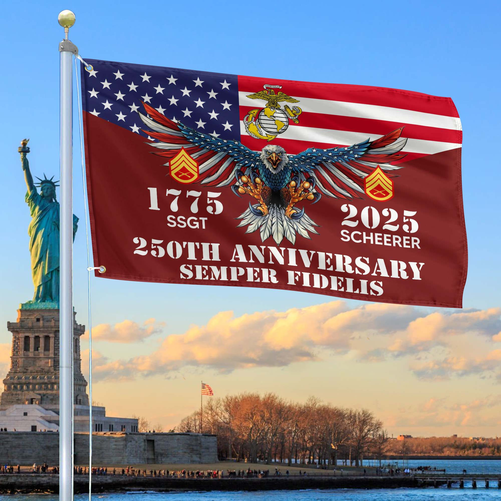 Premium Custom USMC 250th Anniversary Grommet Flag CPVC070411, 250th Marine Corps Birthday Flag, Gifts For Marine Veteran, Best Gifts On Father’s Day, Veterans Day