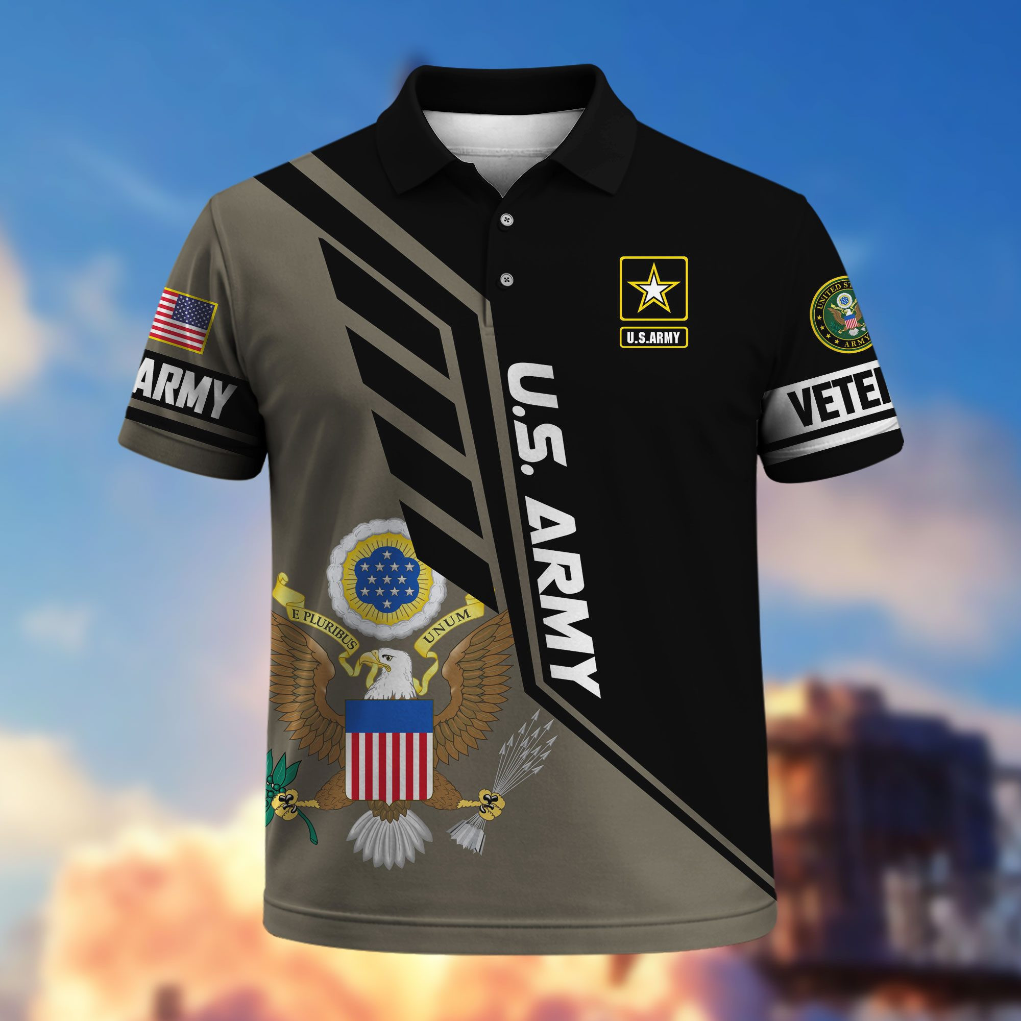 Premium US Veterans Polo Shirt ATTN060422, Gifts For US Veterans, Gifts On Father’s Day, Veterans Day