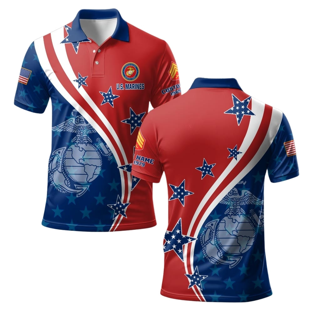 Premium Custom USMC Polo Shirt VPVC219341, Gifts For Marine Veteran, Gifts For Veterans Day