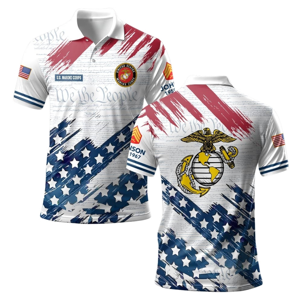 Premium Custom USMC Polo Shirt VPVC219346, Gifts For Marine Veteran, Gifts For Veterans Day