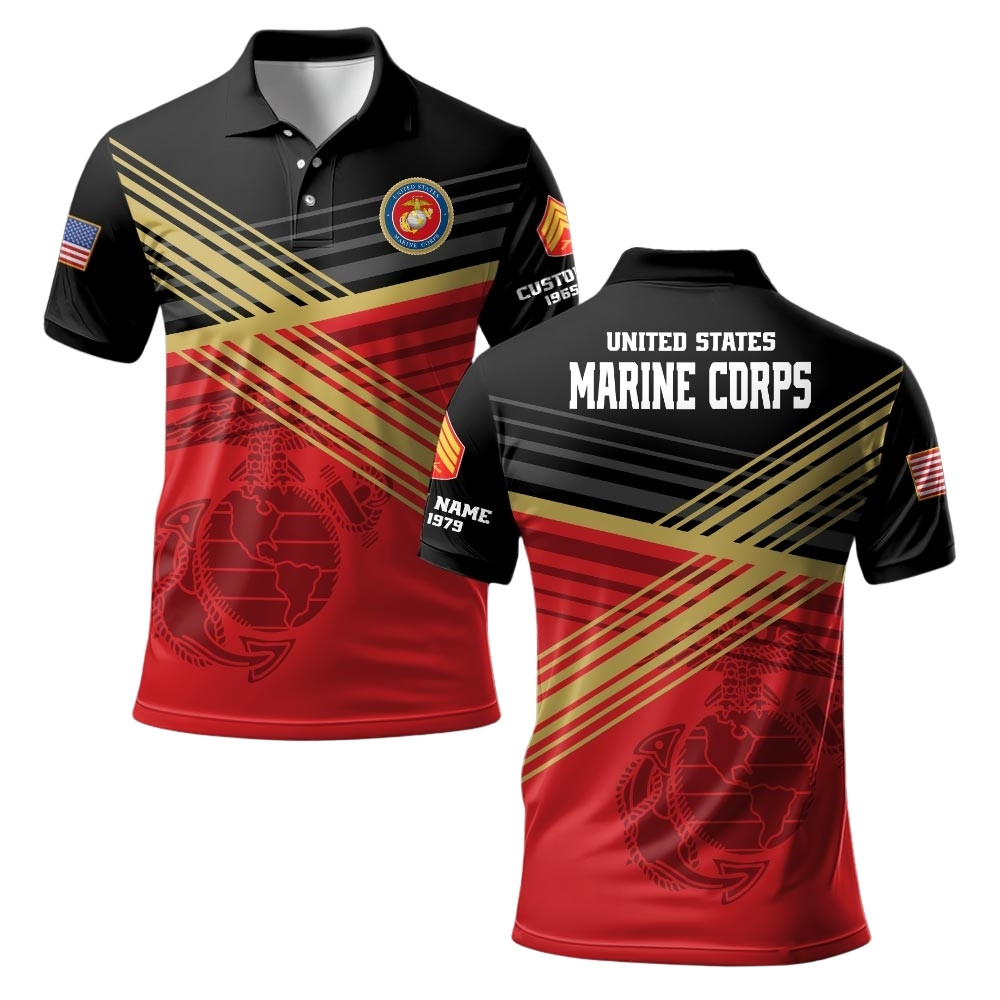 Premium Custom USMC Polo Shirt VPVC219351, Gifts For Marine Veteran, Gifts For Veterans Day