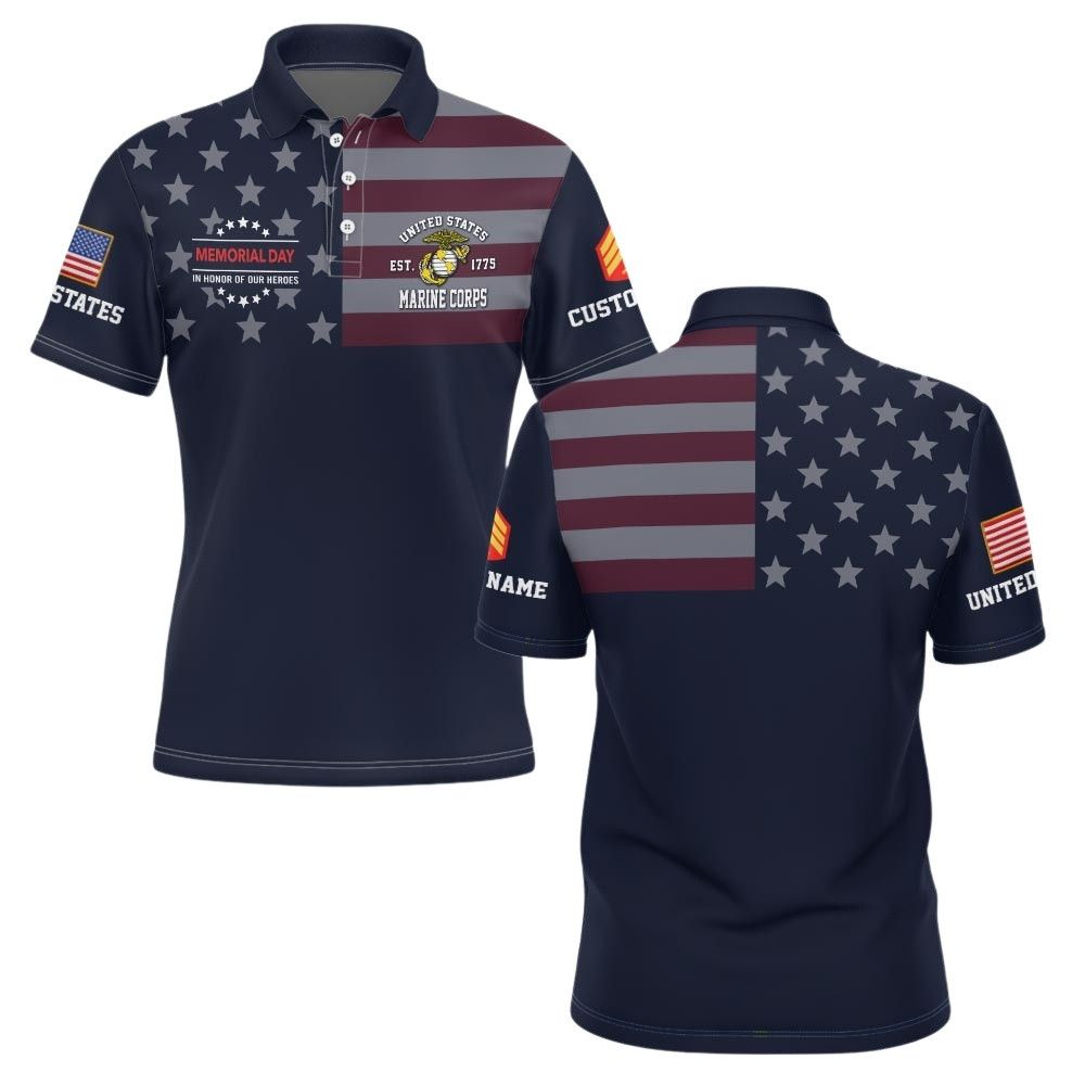 Premium Memorial Day In Honor Of Our Heroes Custom USMC Polo Shirt VPVC219361, Gifts For Marine Veteran, Gifts For Memorial Day, Veterans Day