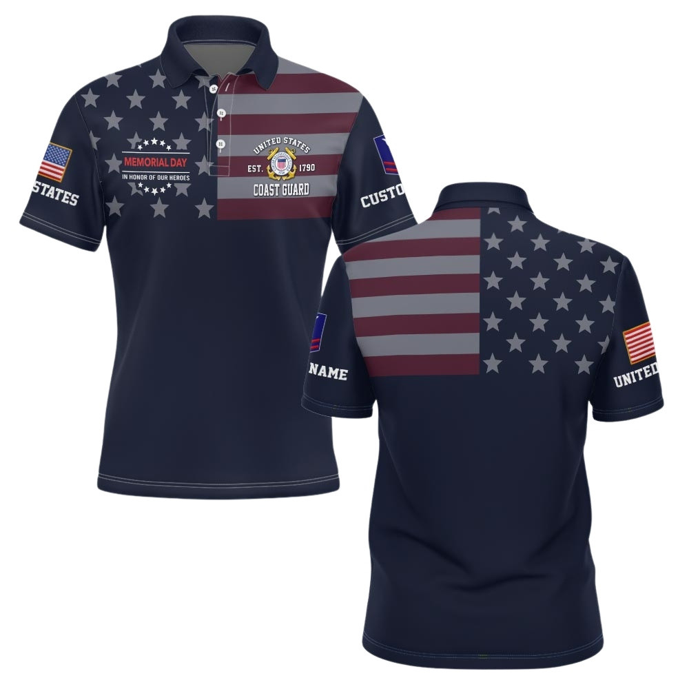 Premium Memorial Day In Honor Of Our Heroes Custom USCG Polo Shirt VPVC219363, Gifts For Coast Guard Veteran, Gifts For Memorial Day, Veterans Day