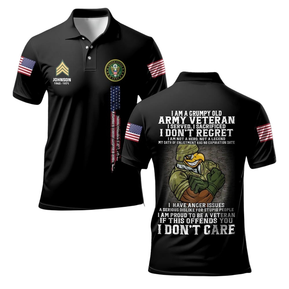 Premium I Am A Grumpy Old Veteran Custom US Army Polo Shirt VPVC219379, Gifts For Army Veteran, Gifts For Veterans Day