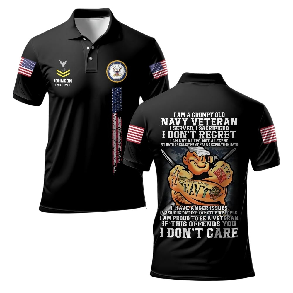 Premium I Am A Grumpy Old Veteran Custom US Navy Polo Shirt VPVC219380, Gifts For Navy Veteran, Gifts For Veterans Day