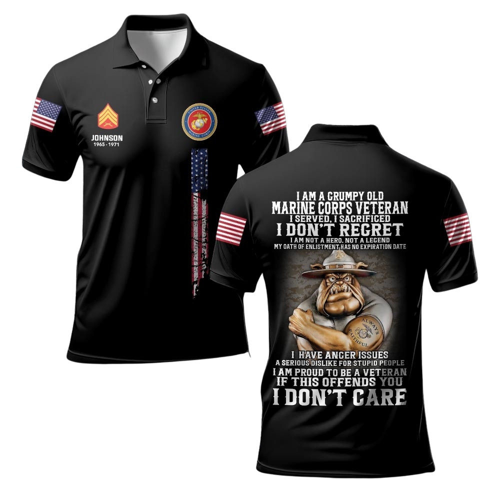 Premium I Am A Grumpy Old Veteran Custom USMC Polo Shirt VPVC219381, Gifts For Marine Veteran, Gifts For Veterans Day