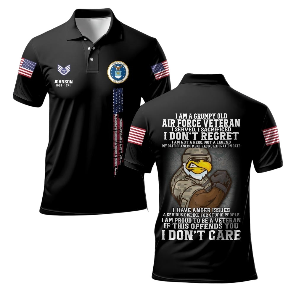 Premium I Am A Grumpy Old Veteran Custom USAF Polo Shirt VPVC219382, Gifts For Air Force Veteran, Gifts For Veterans Day