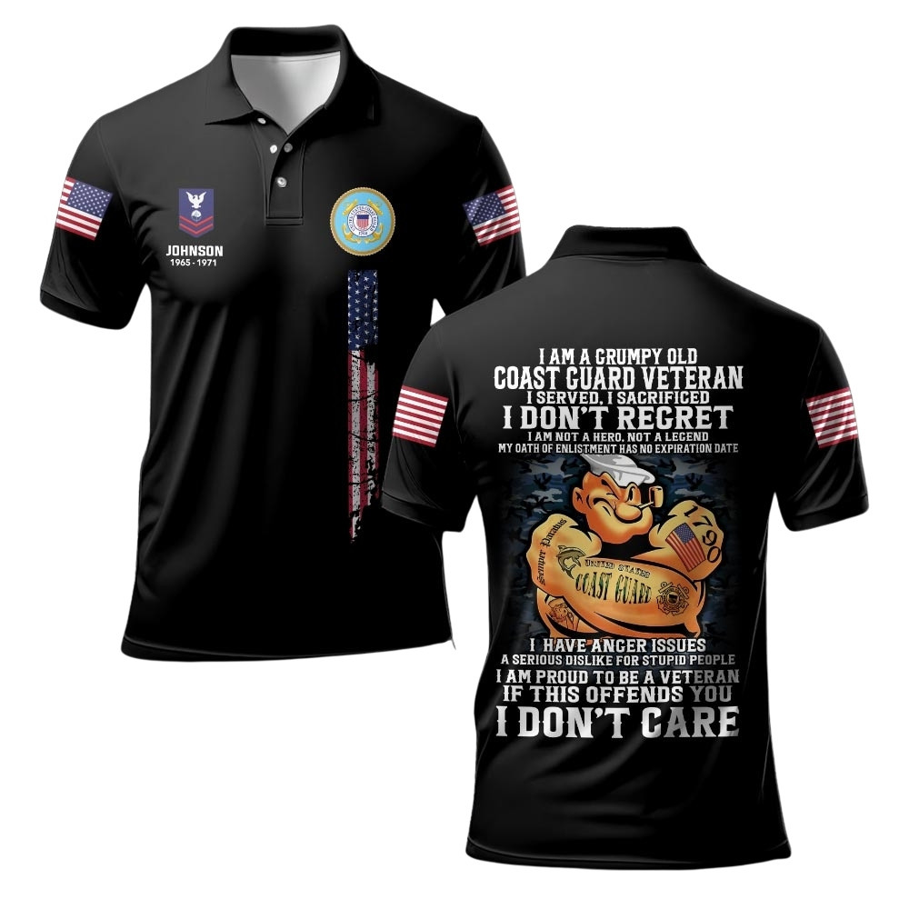 Premium I Am A Grumpy Old Veteran Custom USCG Polo Shirt VPVC219383, Gifts For Coast Guard Veteran, Gifts For Veterans Day