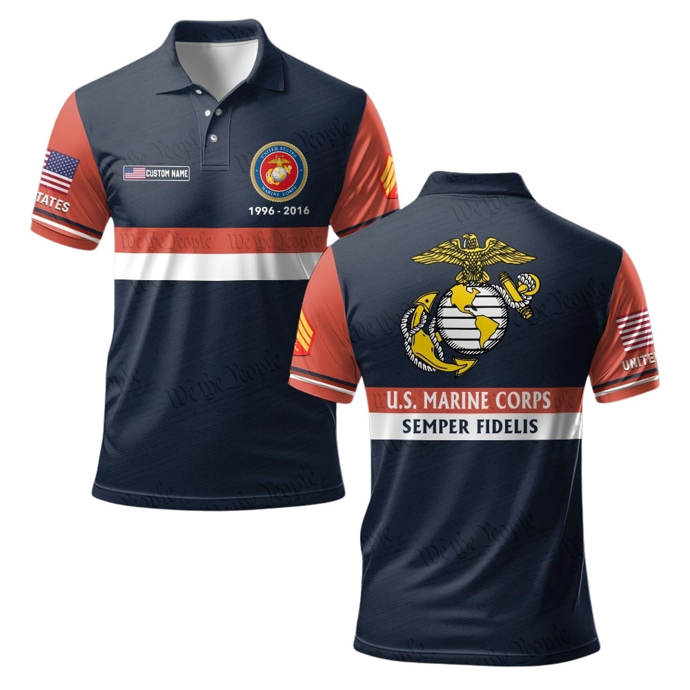 Premium Custom USMC Polo Shirt VPVC219423, Gifts For Marine Veteran, Gifts For Veterans Day