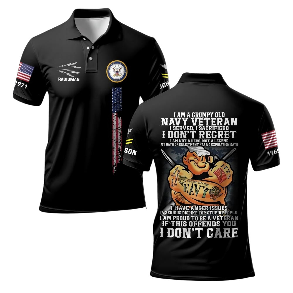 Premium I Am A Grumpy A Veteran Custom US Navy Polo Shirt VPVC219432, Gifts For Navy Veteran, Gifts For Veterans Day