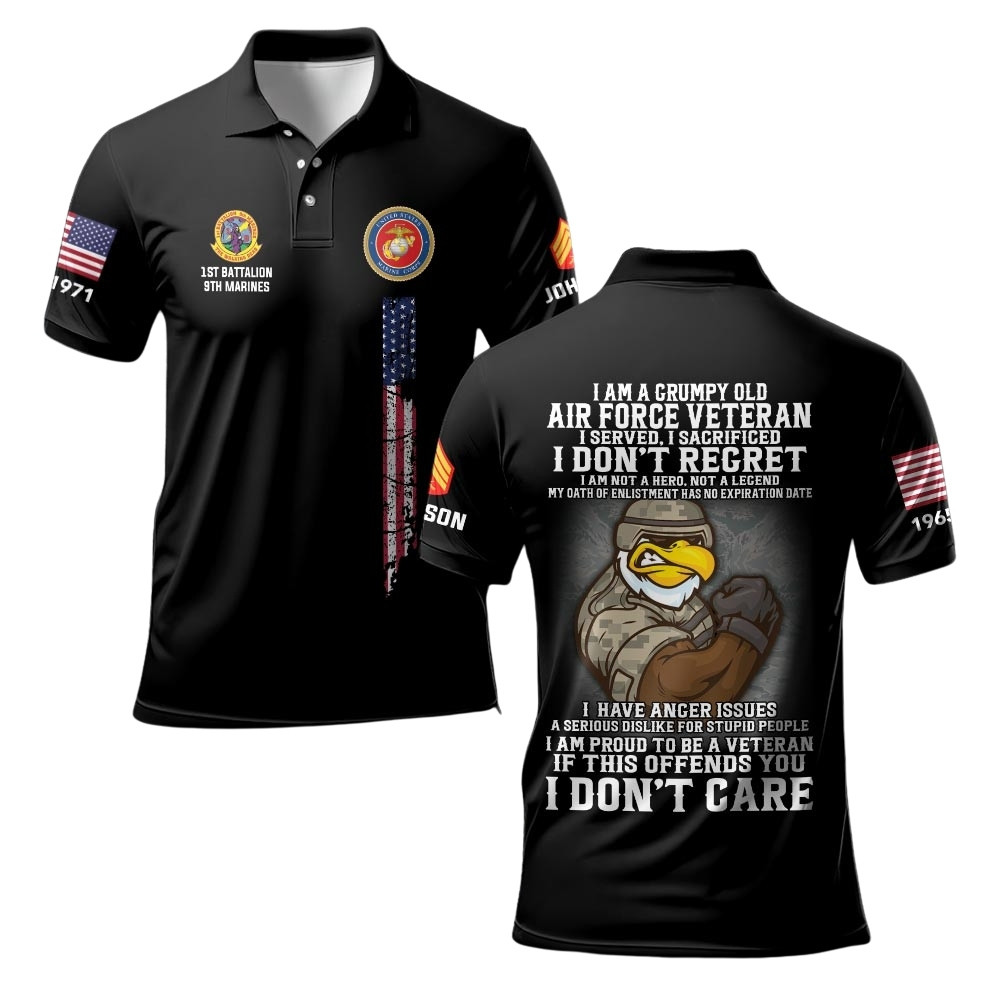Premium I Am A Grumpy A Veteran Custom USMC Polo Shirt VPVC219433, Gifts For Marine Veteran, Gifts For Veterans Day