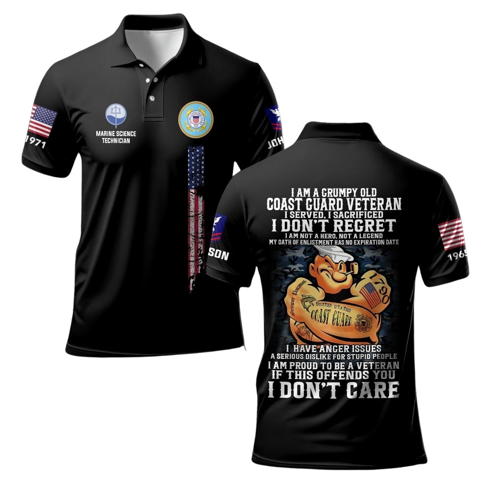 Premium I Am A Grumpy A Veteran Custom USCG Polo Shirt VPVC219435, Gifts For Coast Guard Veteran, Gifts For Veterans Day