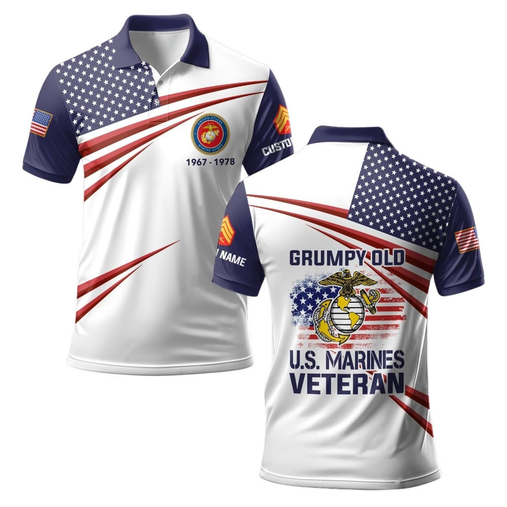 Premium Grumpy Old Veteran Custom USMC Polo Shirt VPVC219438, Gifts For Marine Veteran, Gifts For Veterans Day