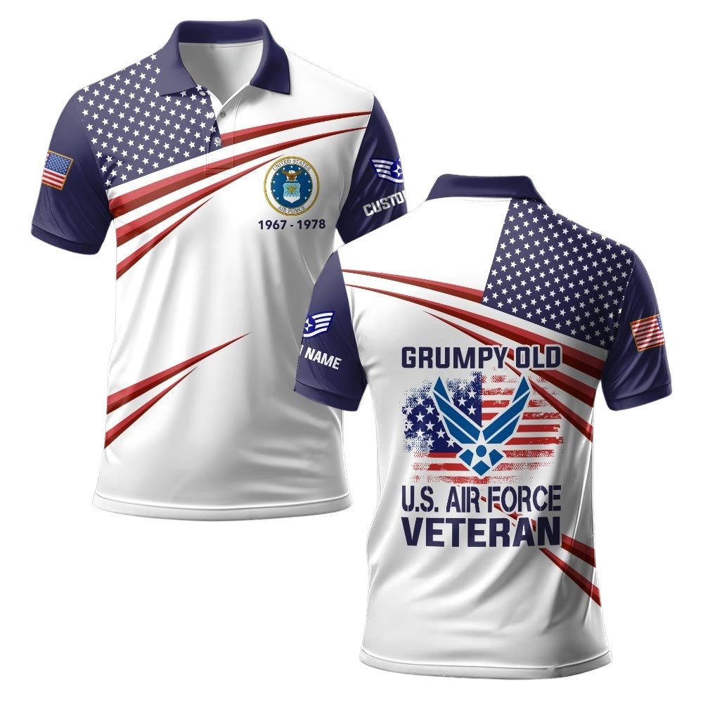 Premium Grumpy Old Veteran Custom USAF Polo Shirt VPVC219439, Gifts For Air Force Veteran, Gifts For Veterans Day