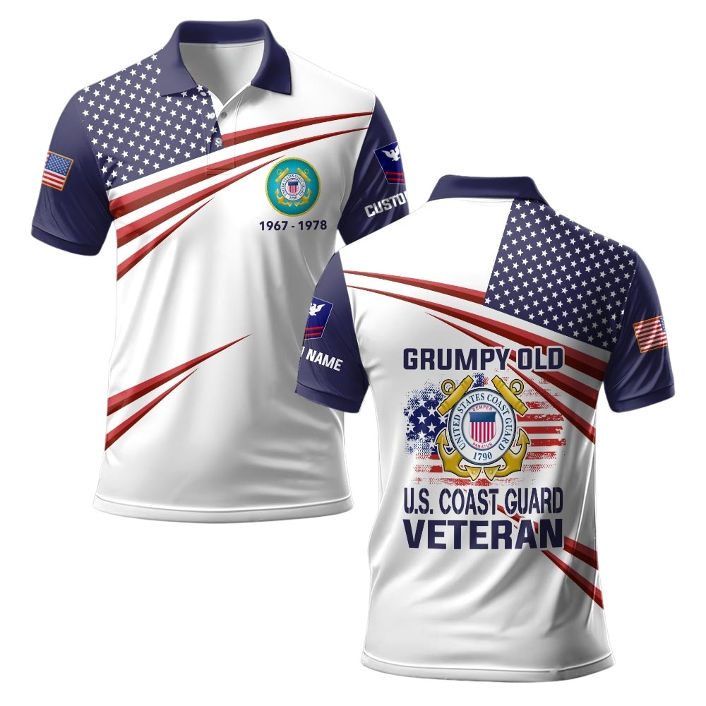 Premium Grumpy Old Veteran Custom USCG Polo Shirt VPVC219440, Gifts For Coast Guard Veteran, Gifts For Veterans Day