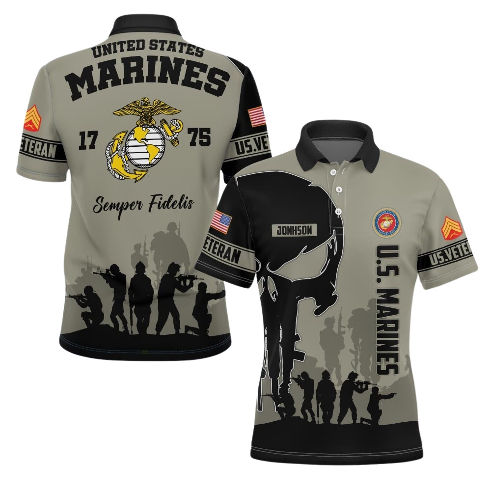 Premium Custom USMC Polo Shirt VPVC219443, Gifts For Marine Veteran, Gifts For Veterans Day