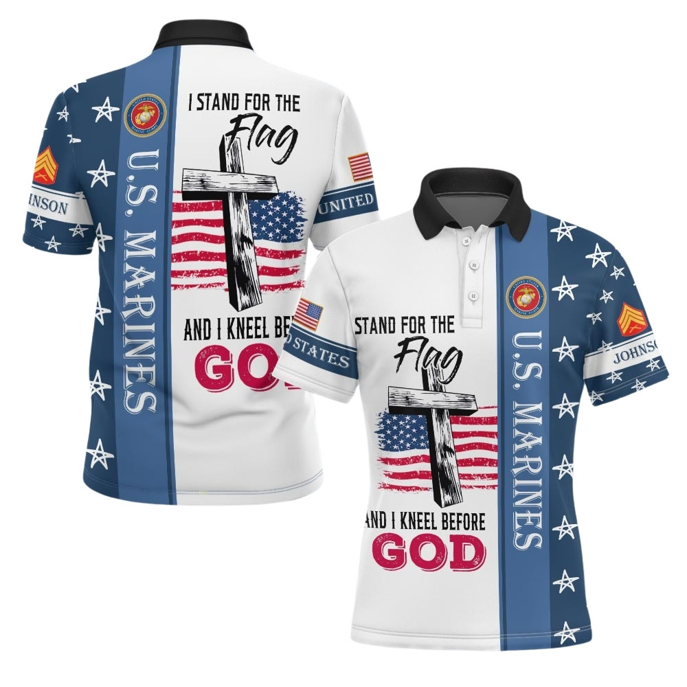 Premium I Stand For The Flag And Kneel Before God USMC Polo Shirt VPVC219458, Gifts For Marine Veteran, Gifts For Veterans Day
