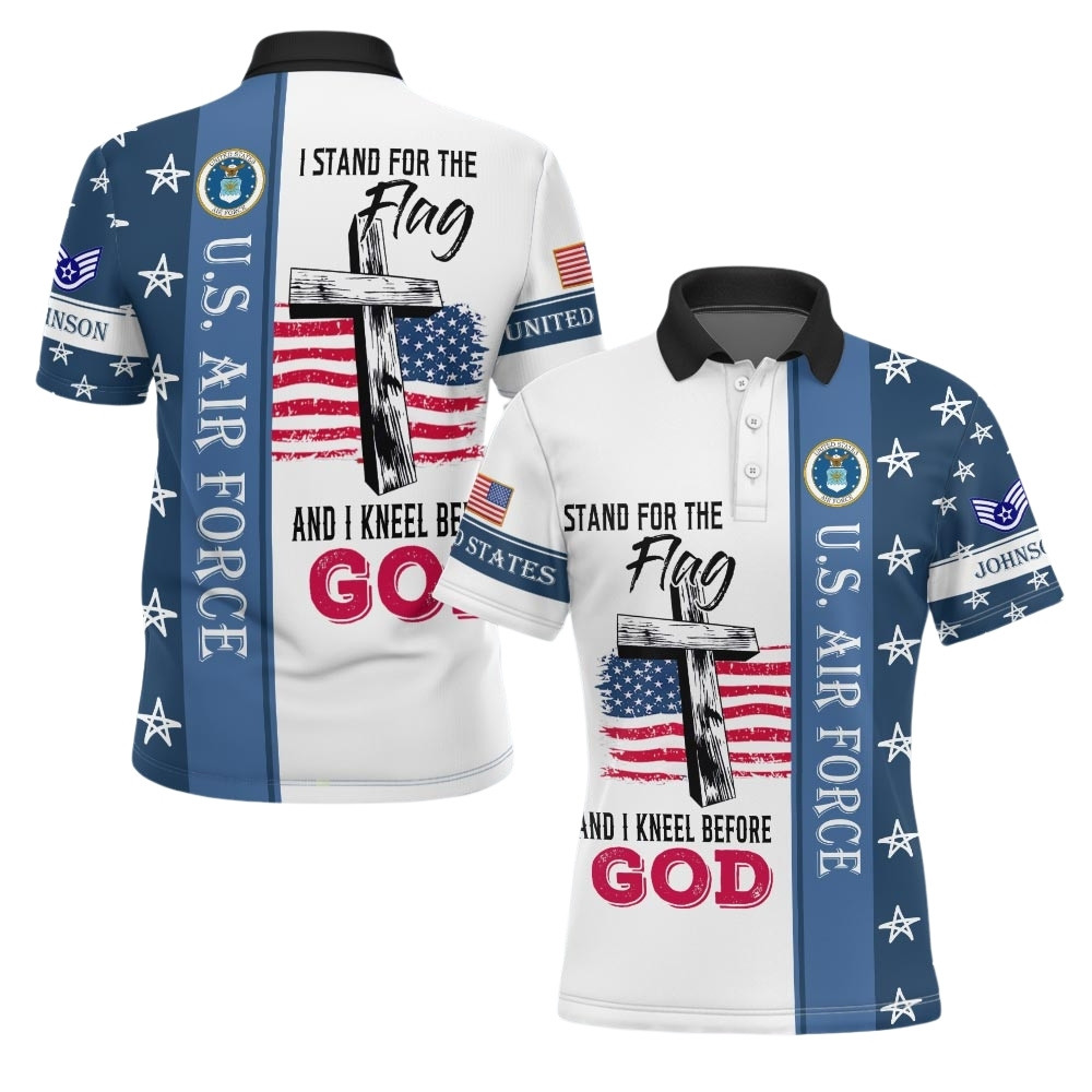 Premium I Stand For The Flag And Kneel Before God USAF Polo Shirt VPVC219459, Gifts For Air Force Veteran, Gifts For Veterans Day