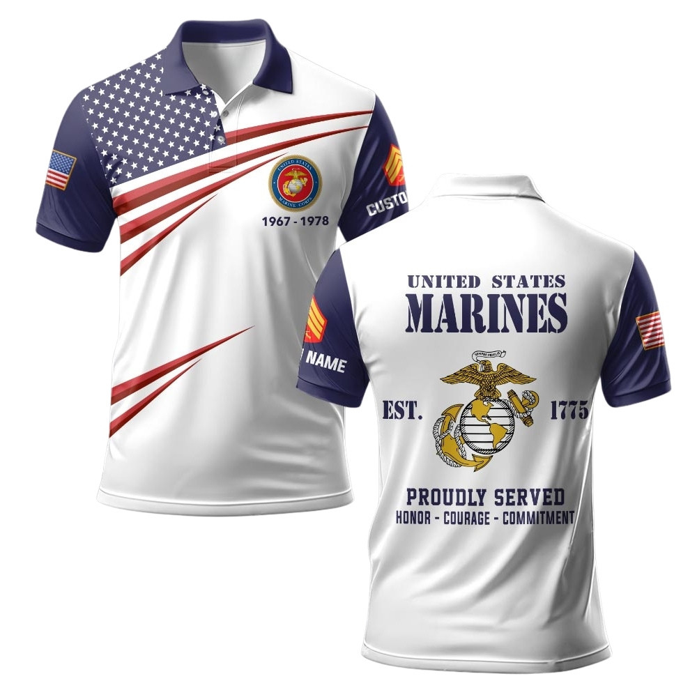 Premium Custom USMC Polo Shirt VPVC219468, Gifts For Marine Veteran, Gifts For Veterans Day