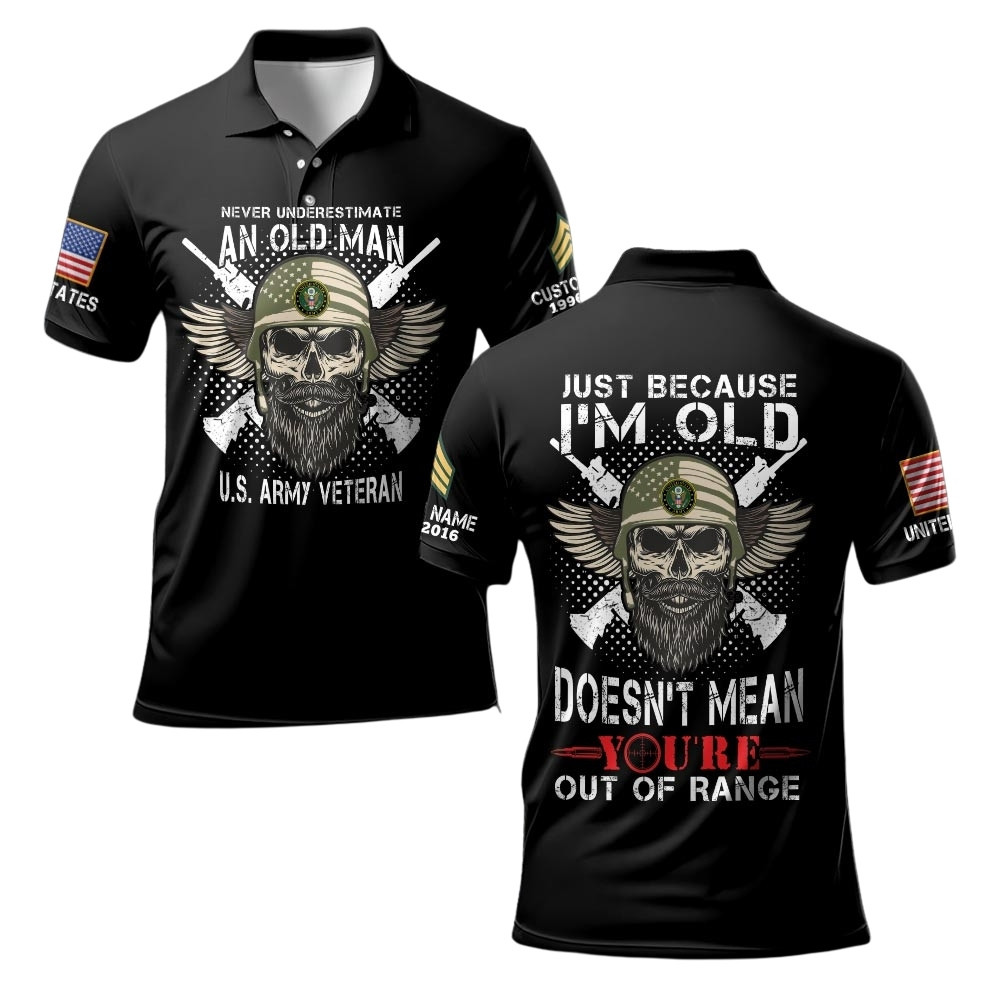 Premium Never Underestimate An Old Man Veteran Custom US Army Polo Shirt VPVC219471, Gifts For Army Veteran, Gifts For Veterans Day