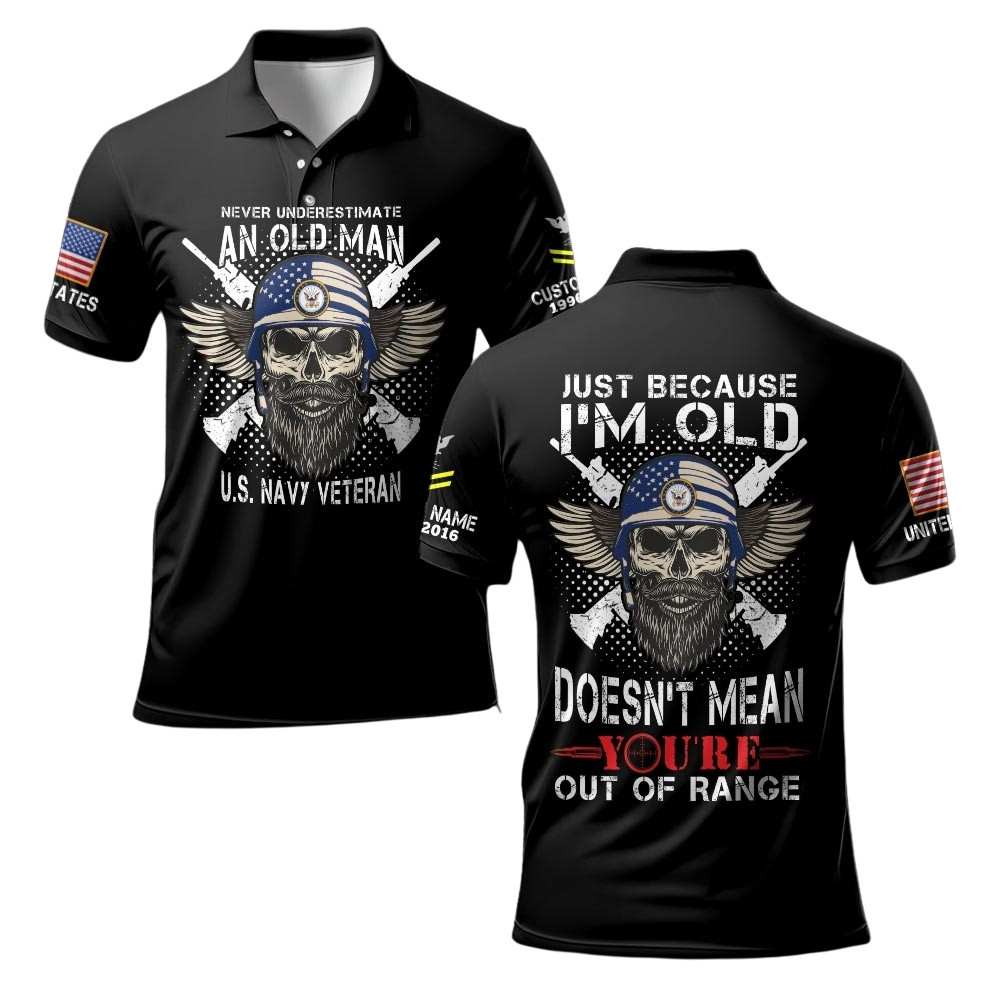 Premium Never Underestimate An Old Man Veteran Custom US Navy Polo Shirt VPVC219472, Gifts For Navy Veteran, Gifts For Veterans Day