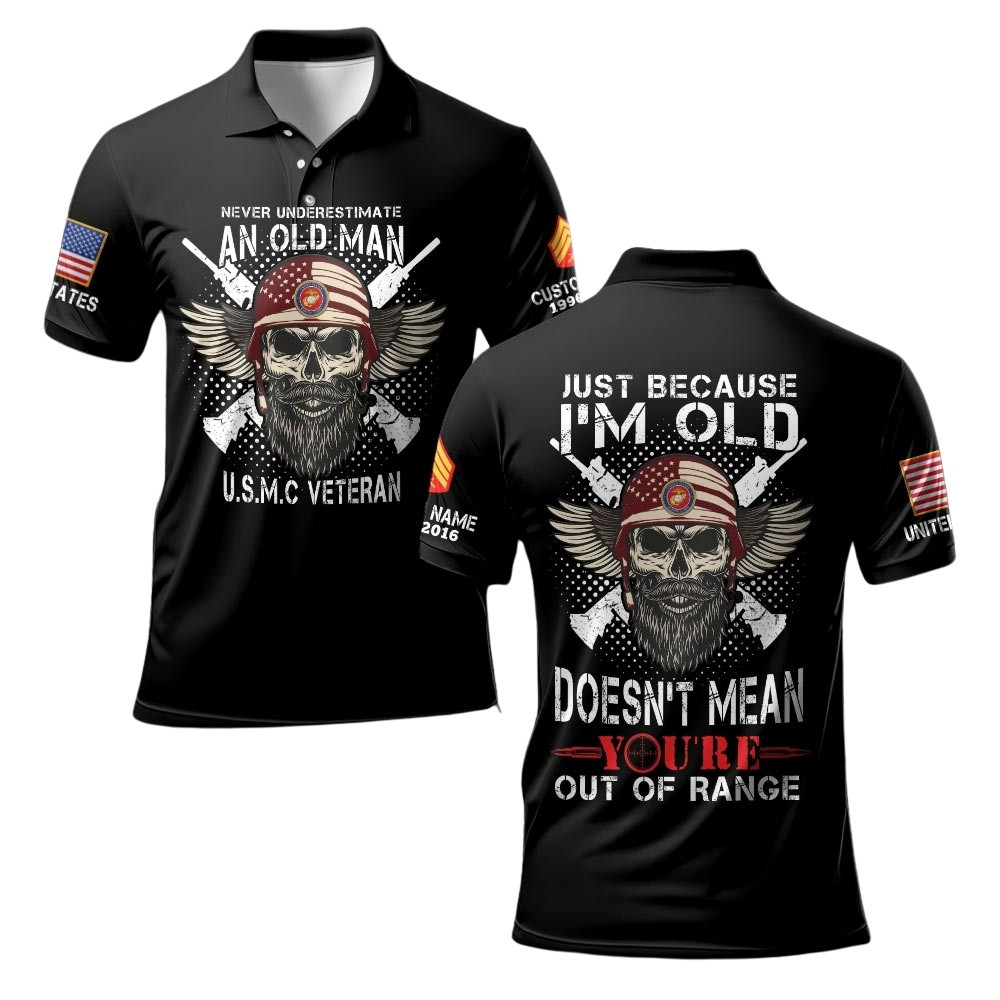 Premium Never Underestimate An Old Man Veteran Custom USMC Polo Shirt VPVC219473, Gifts For Marine Veteran, Gifts For Veterans Day