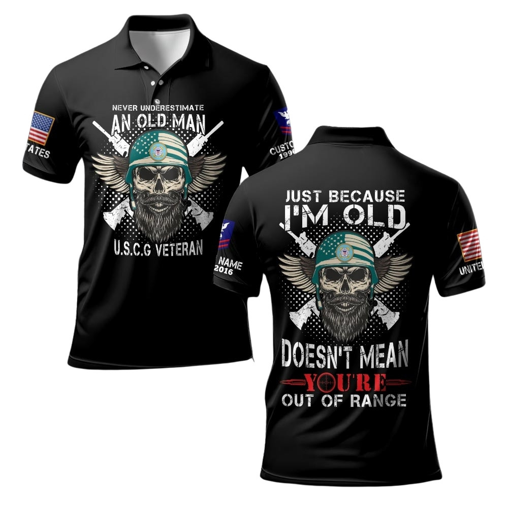 Premium Never Underestimate An Old Man Veteran Custom USCG Polo Shirt VPVC219475, Gifts For Coast Guard Veteran, Gifts For Veterans Day