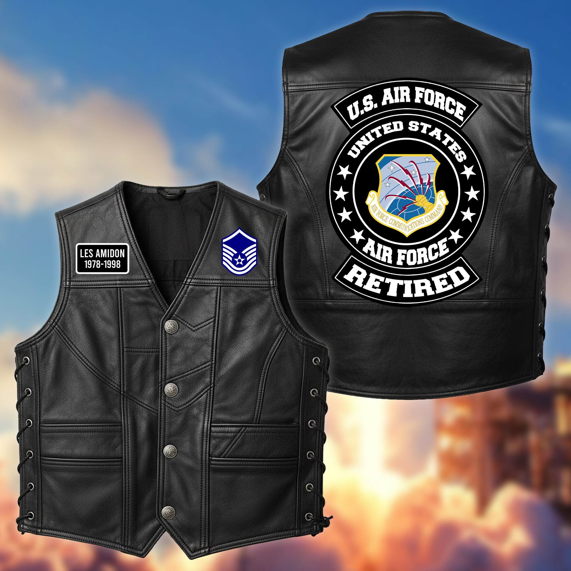 Premium USAF Retired Custom Leather Motor Vest CPVC180410, Gifts For US Veteran, Gifts On Father’s Day, Veterans Day