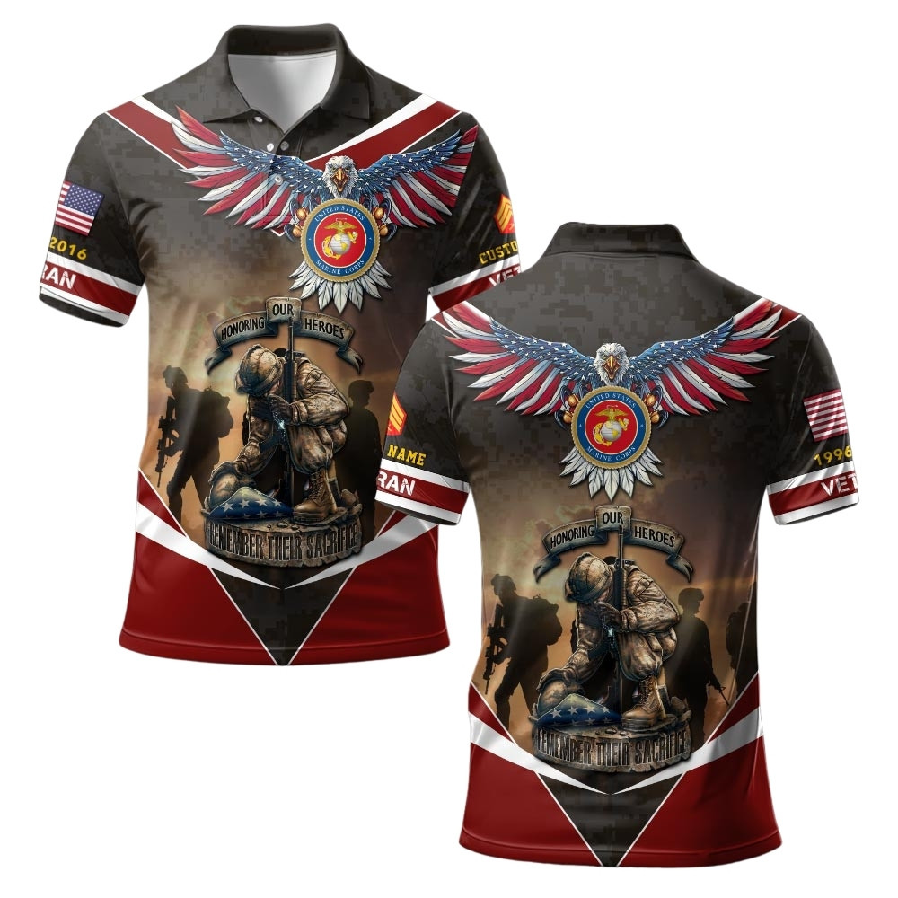 Premium Custom USMC Polo Shirt VPVC219488, Gifts For Marine Veteran, Gifts For Veterans Day