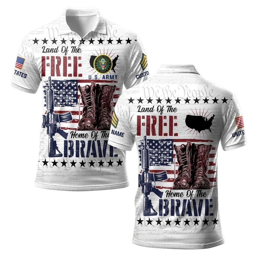 Premium Land Of The Free Custom US Army Polo Shirt VPVC219491, Gifts For Army Veteran, Gifts For Veterans Day