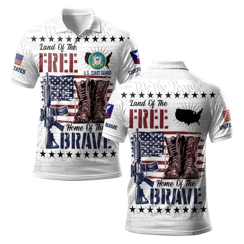 Premium Land Of The Free Custom USCG Polo Shirt VPVC219495, Gifts For Coast Guard Veteran, Gifts For Veterans Day