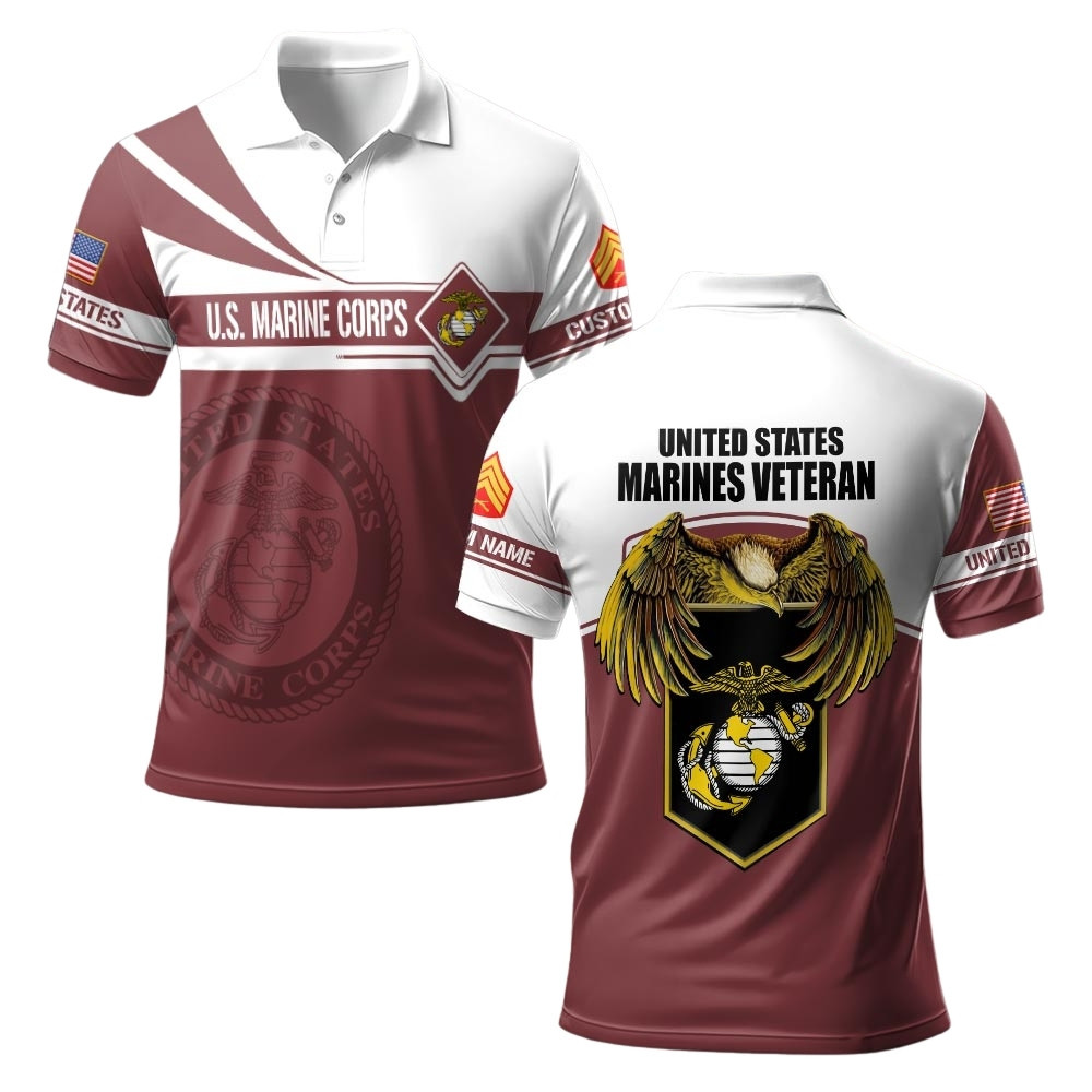 Premium Custom USMC Polo Shirt VPVC219498, Gifts For Marine Veteran, Gifts For Veterans Day