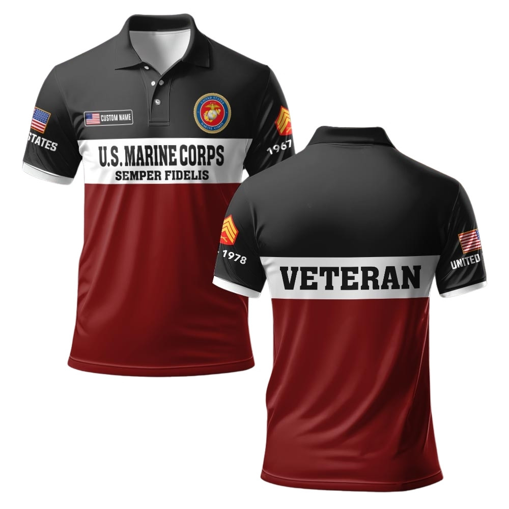 Premium Custom USMC Polo Shirt VPVC219503, Gifts For Marine Veteran, Gifts For Veterans Day