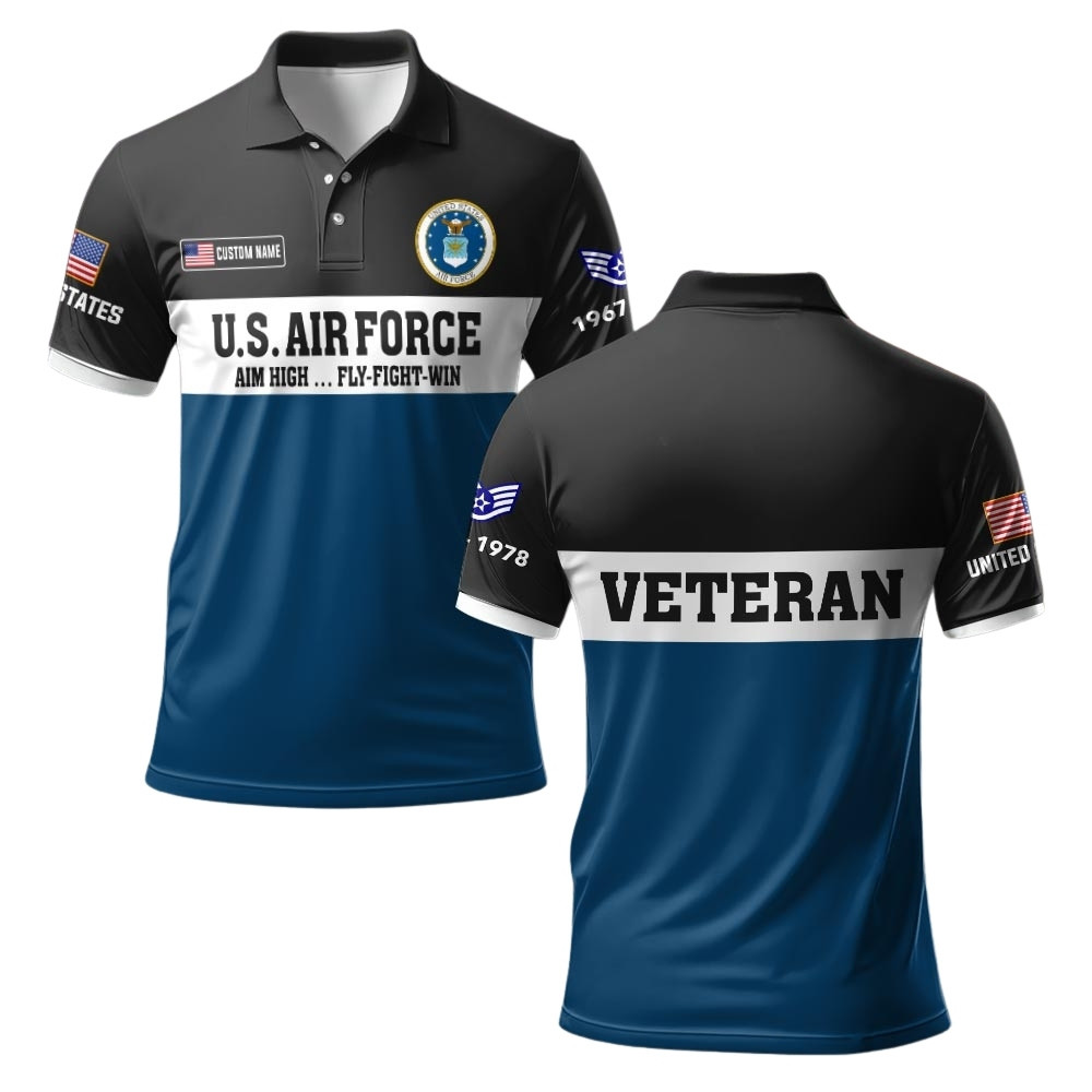 Premium Custom USAF Polo Shirt VPVC219504, Gifts For Air Force Veteran, Gifts For Veterans Day