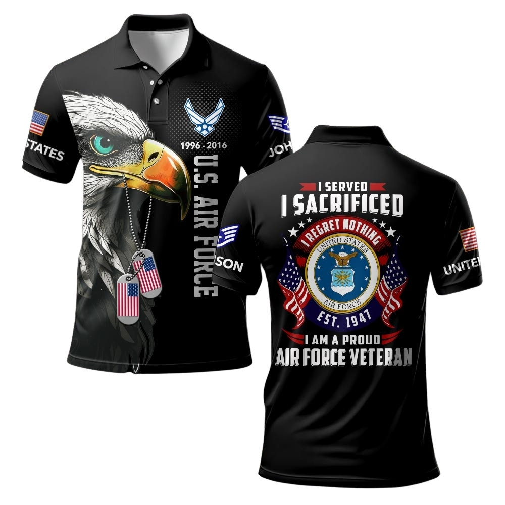Premium Custom USAF Polo Shirt VPVC219519, Gifts For Air Force Veteran, Gifts For Veterans Day