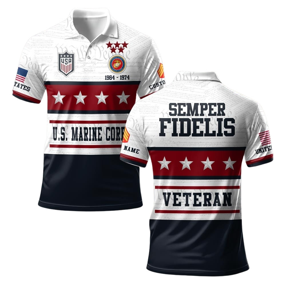 Premium Custom USMC Polo Shirt VPVC219533, Gifts For Marine Veteran, Gifts For Veterans Day