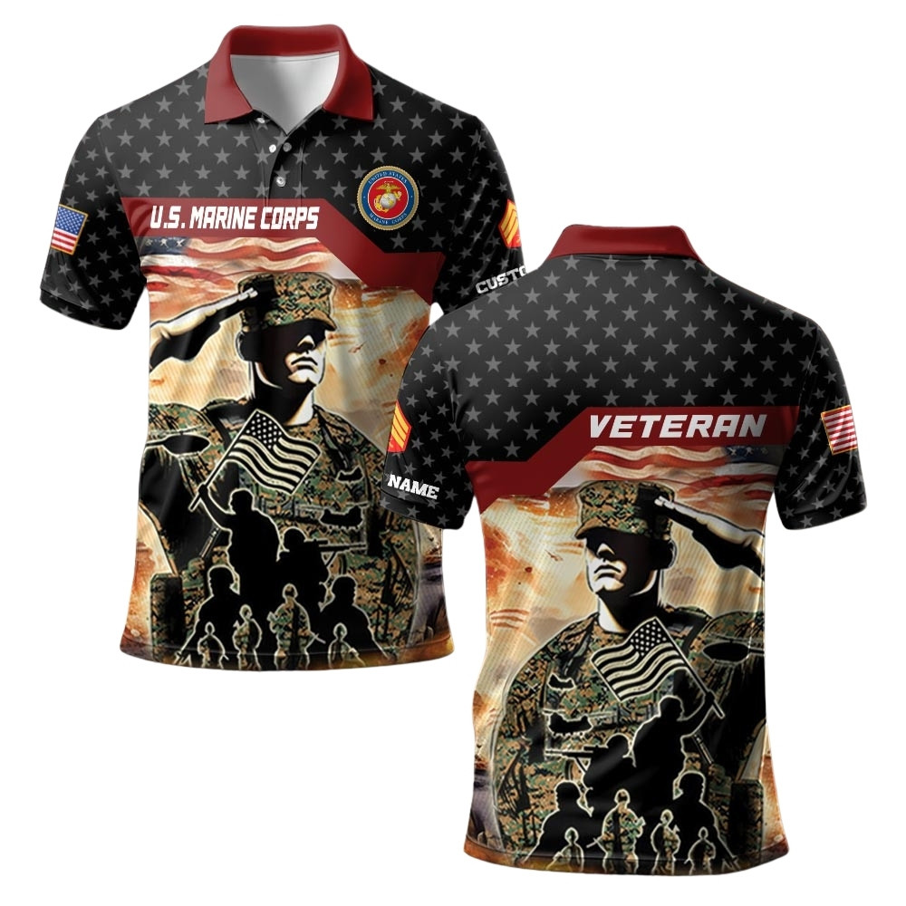 Premium Custom USMC Polo Shirt VPVC219548, Gifts For Marine Veteran, Gifts For Veterans Day