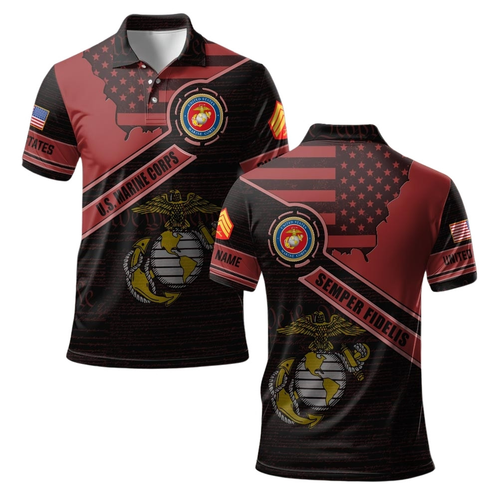 Premium Custom USMC Polo Shirt VPVC219563, Gifts For Marine Veteran, Gifts For Veterans Day